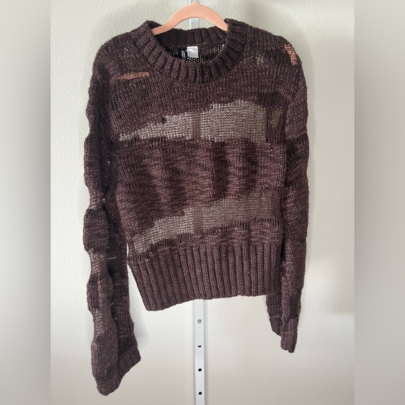 NWOT-DIVIDED by H&M Brown Cut Out Stripe Sweater - Picture 1 of 5